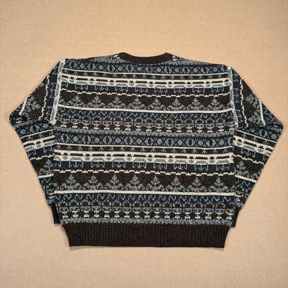 Vintage Fair Isle Knit Sweater Brown Geometric Pattern XL Basic Editions - Picture 4 of 7